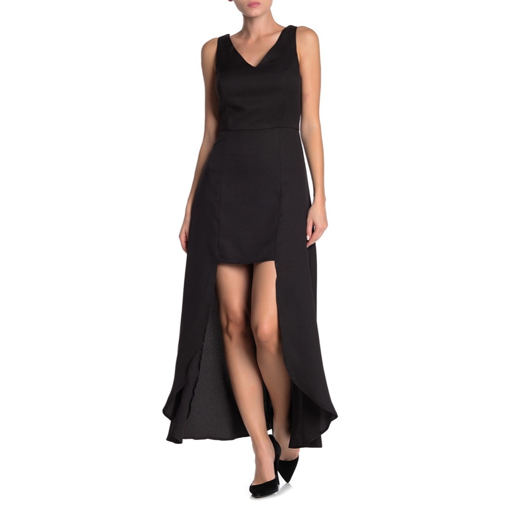 One One Six Sleeveless High Low Crepe Dress Black